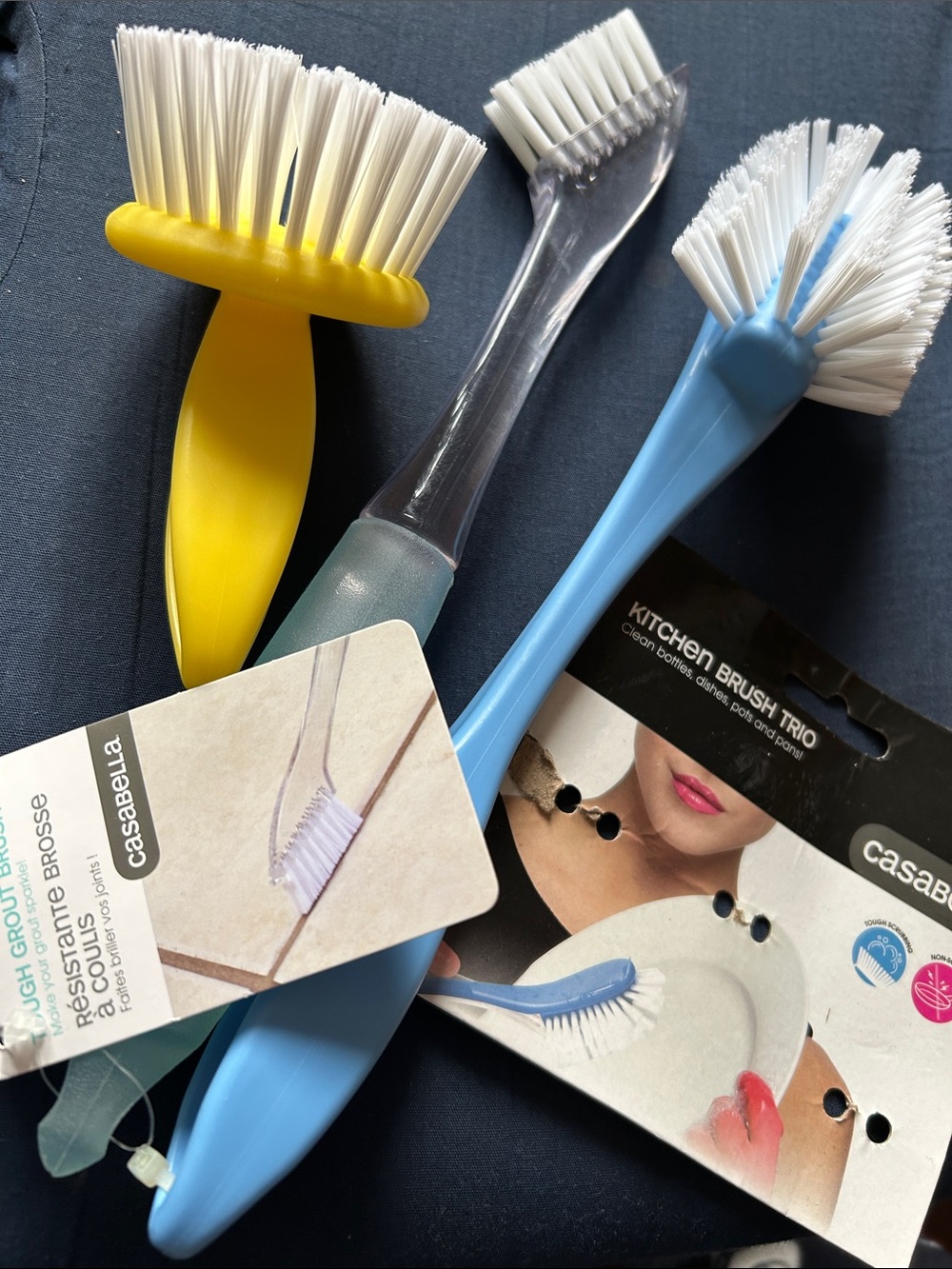 Casabella Kitchen Brush Trio - Blue, Yellow, Clear